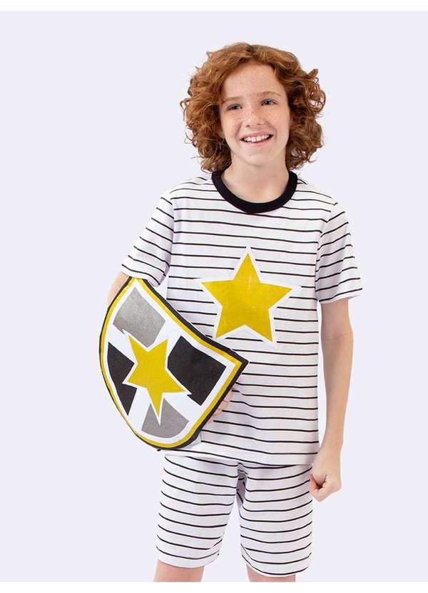 Veggi - Pijama Manga Curta Infantil Super Herói com Escudo Branco 4