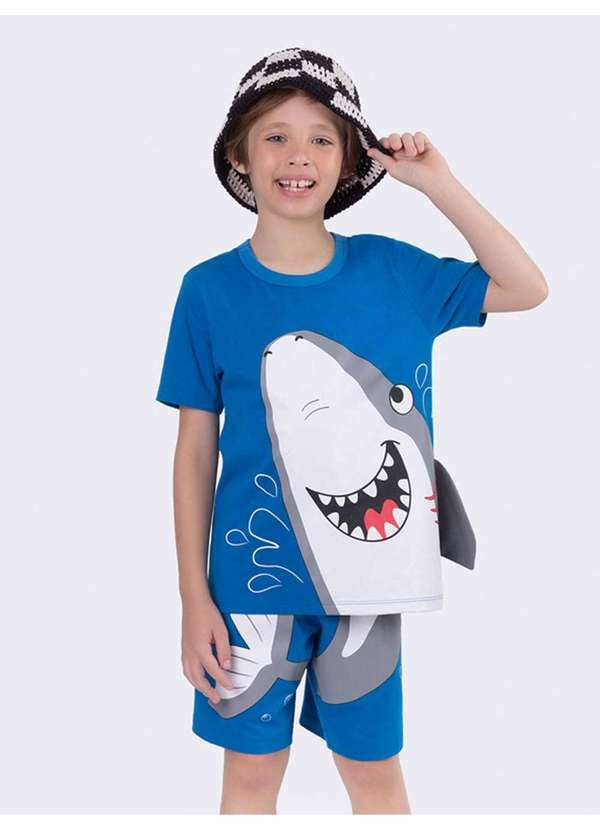 Veggi - Pijama Manga Curta Infantil Tubarão Azul