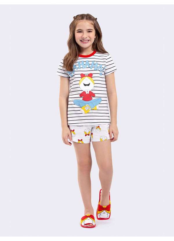 Veggi - Pijama Manga Curta Infantil Turma da Bia Rindo Atoa Branco
