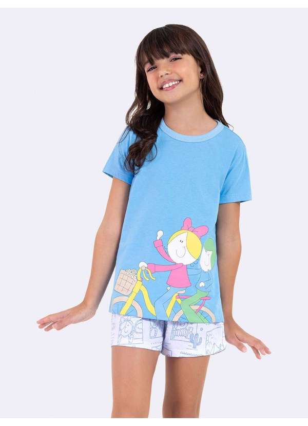 Veggi - Pijama Manga Curta Infantil Turma da Bia Bike Azul