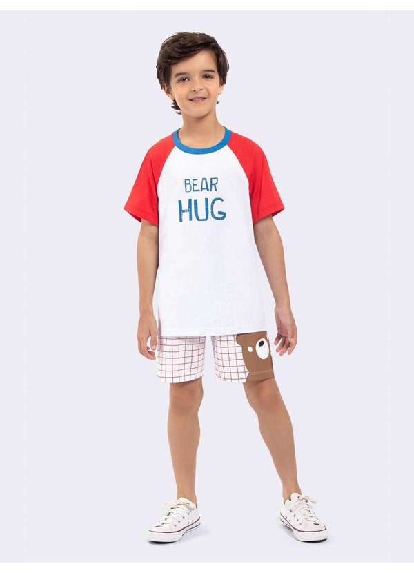 Veggi - Pijama Manga Curta Masculino Infantil Bear Hug Branco 2