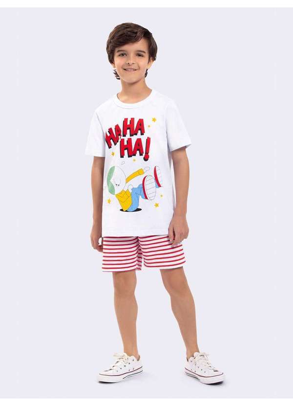 Veggi - Pijama Manga Curta Masculino Infantil Eddie Rindo Atoa Branco