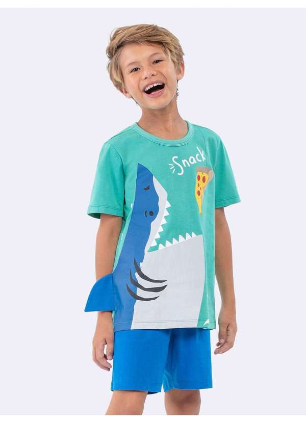 Veggi - Pijama Manga Curta Tubarão Azul