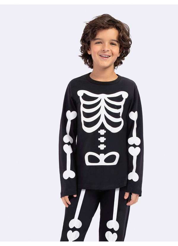 Veggi - Pijama Manga Longa Infantil Esqueleto Classic Preto Preto