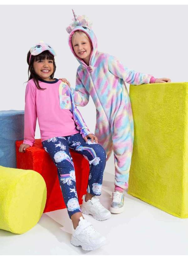 Veggi - Pijama Manga Longa Infantil Feminino Arco-Íris Rosa