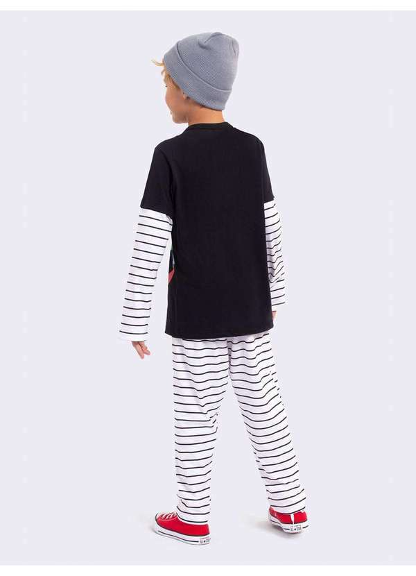 Veggi - Pijama Manga Longa Infantil Meu Monstro Favorito Brilha no Escuro Preto