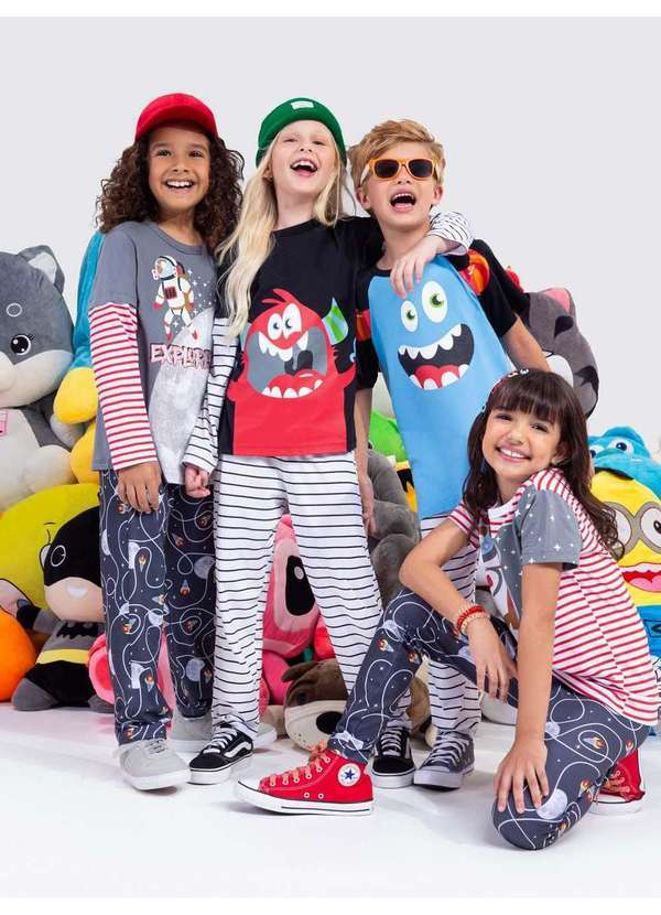 Veggi - Pijama Manga Longa Infantil Meu Monstro Favorito Brilha no Escuro Preto 3