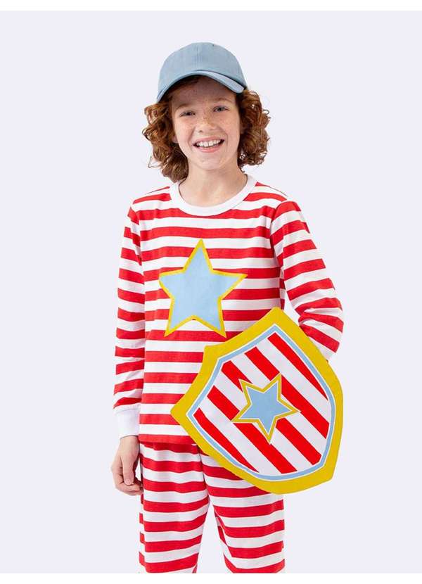 Veggi - Pijama Manga Longa Infantil Super Herói com Escudo Vermelho