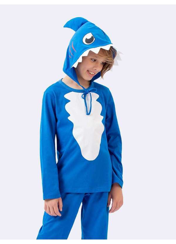 Veggi - Pijama Manga Longa Infantil Tubarão Azul