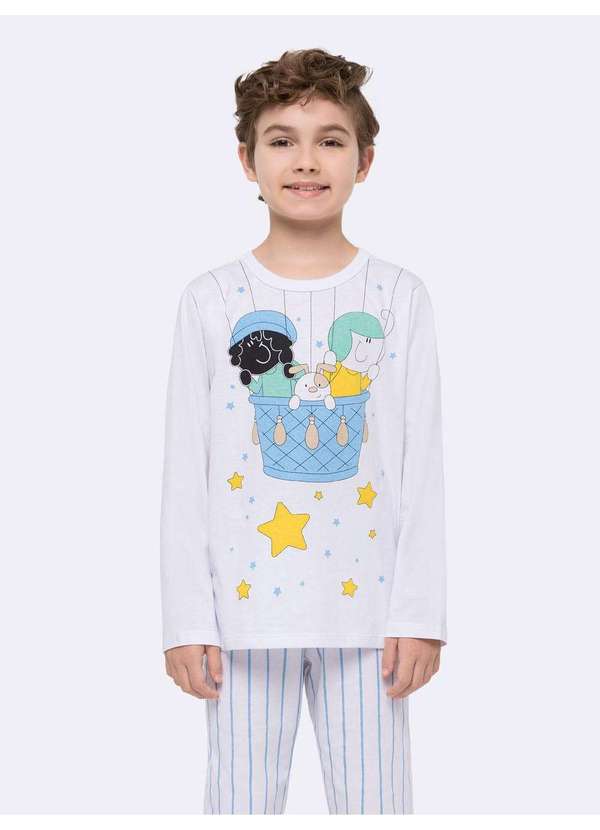 Veggi - Pijama Manga Longa Infantil Turma da Bia - Conforto e Encanto par Branco