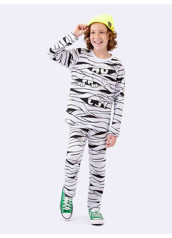 Veggi - Pijama Manga Longa Múmia Brilha no Escuro Branco