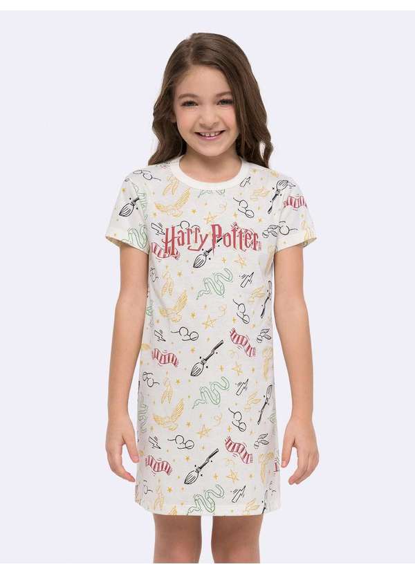 Veggi - Camisola Manga Curta Infantil Harry Potter em Malha Penteada Bege