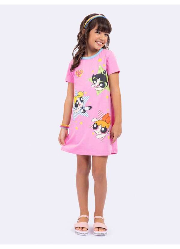 Veggi - Camisola Manga Curta Infantil Meninas Superpoderosas Rosa Rosa 2