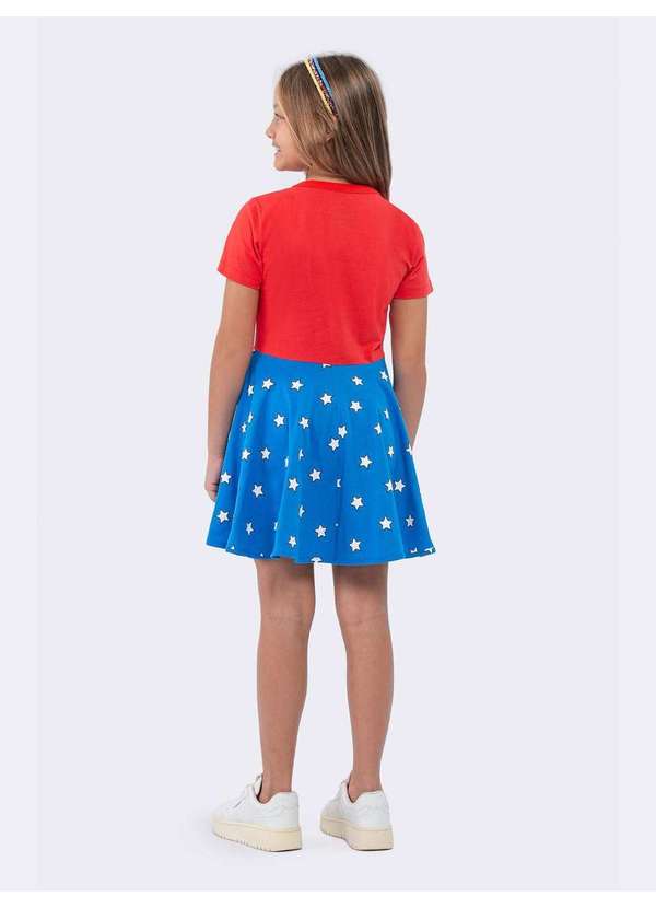 Veggi - Camisola Manga Curta Infantil Mulher Maravilha Brilha no Escuro Vermelho 3