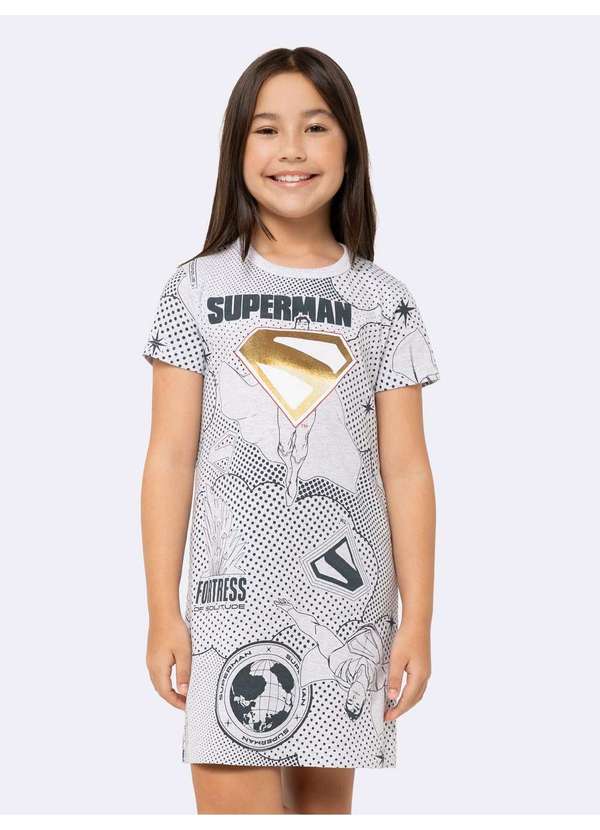 Veggi - Camisola Manga Curta Superman Infantil com Foil Cinza