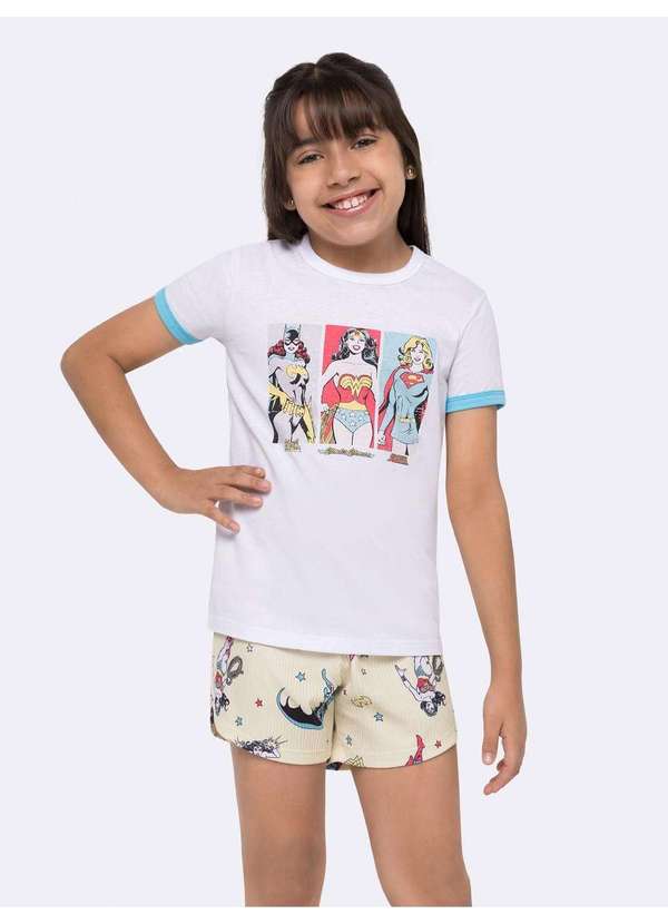 Veggi - Pijama Infantil Manga Curta Super-Heroínas Dc Comics Branco