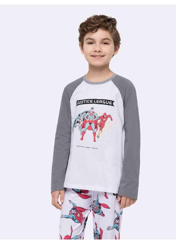 Veggi - Pijama Infantil Manga Longa Liga da Justiça Branco