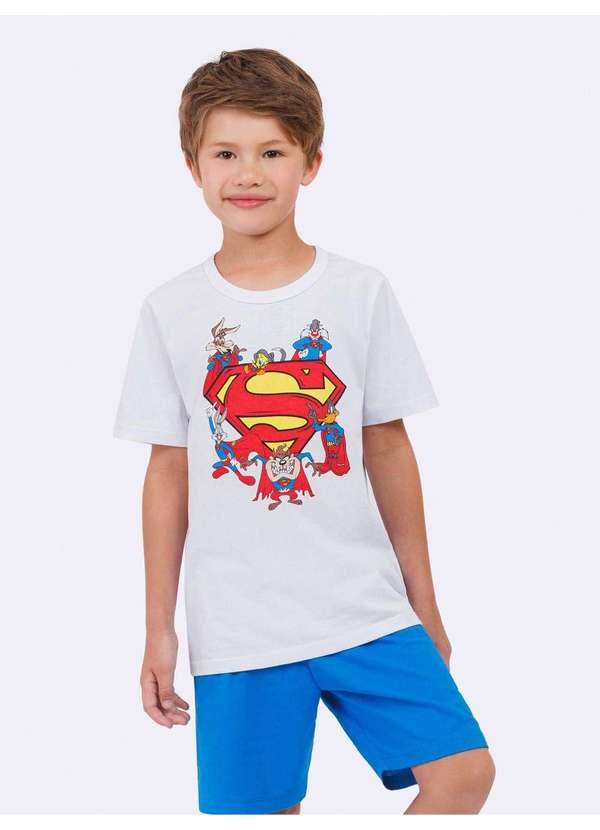 Veggi - Pijama Manga Curta com Bermuda Masculino Infantil Mashups Branco