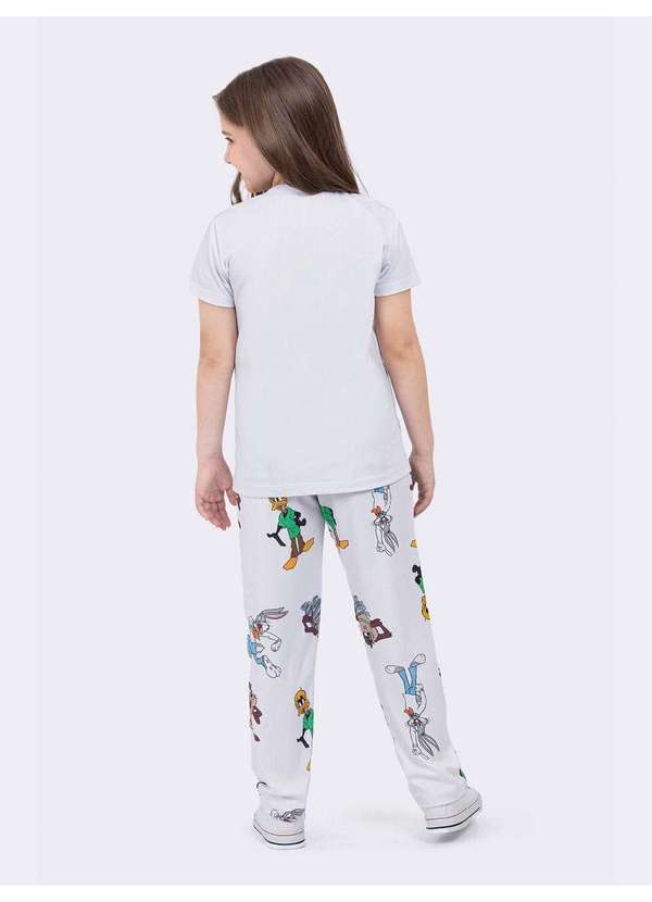 Veggi - Pijama Manga Curta com Calça Infantil Loney Tunes Branco 3