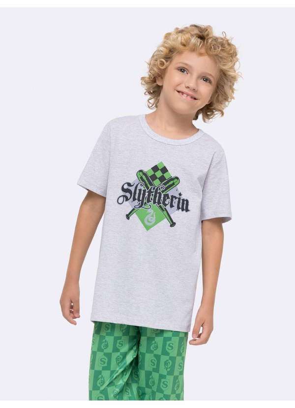 Veggi - Pijama Manga Curta com Calça Infantil Sonserina Unissex Cinza