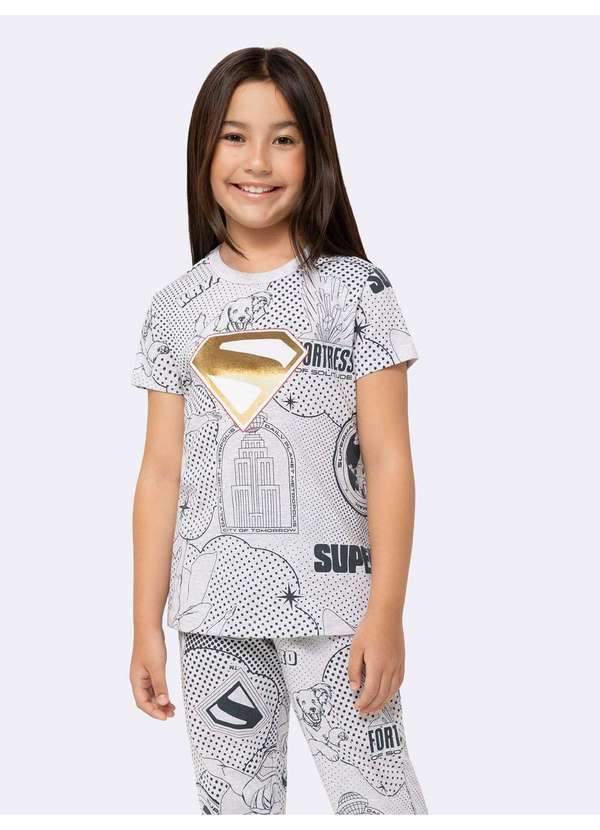 Veggi - Pijama Manga Curta com Calça Infantil Superman com Foil Cinza