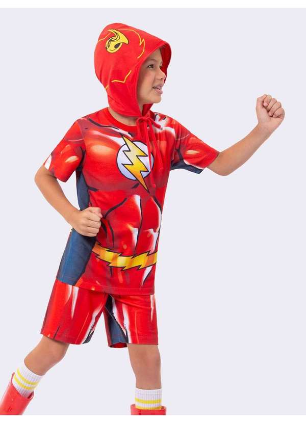 Veggi - Pijama Manga Curta Flash com Capuz Vermelho
