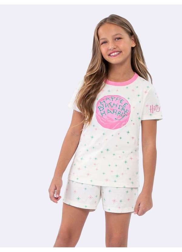 Veggi - Pijama Manga Curta Infantil Aniversário Harry Potter - com Embala Bege