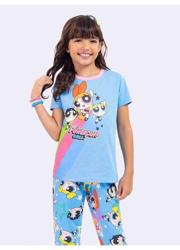 Veggi - Pijama Manga Curta Infantil com Calça Meninas Superpoderosas Azul Azul
