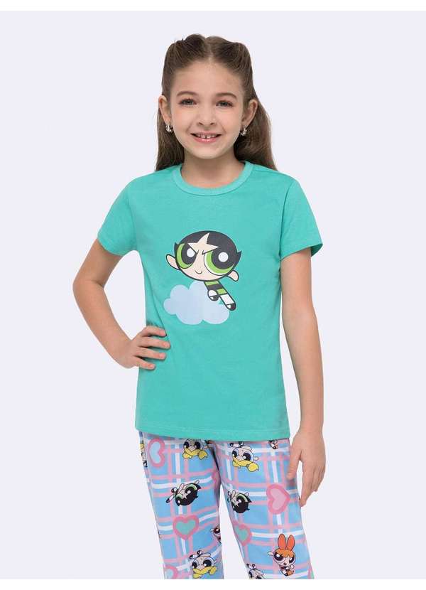 Veggi - Pijama Manga Curta Infantil com Calça as Meninas Superpoderosas Verde