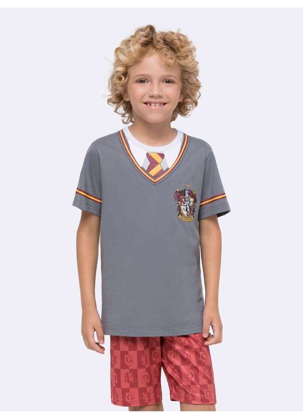 Veggi - Pijama Manga Curta Infantil Grifinória Cinza