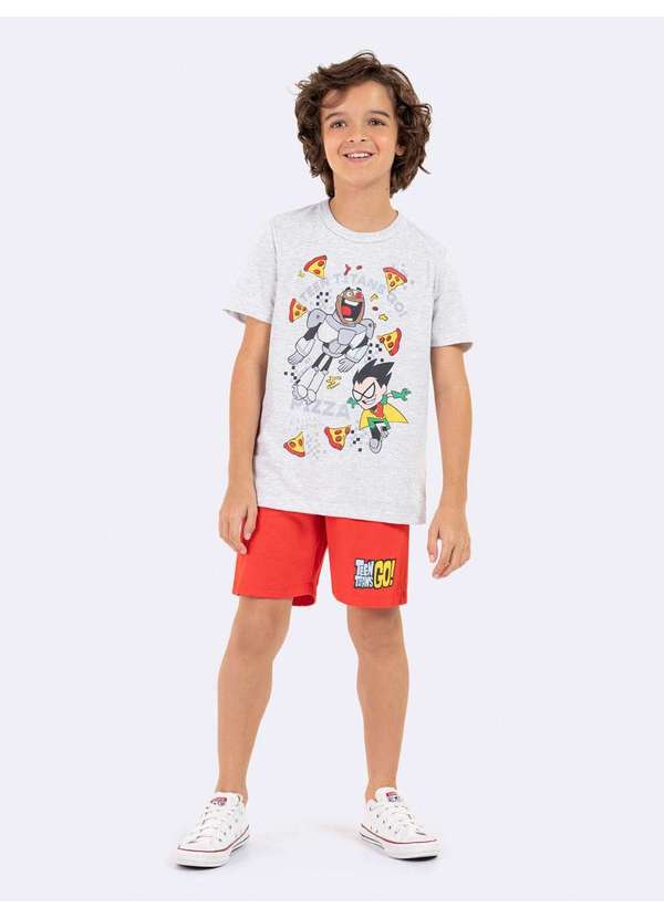 Veggi - Pijama Manga Curta Infantil Masculino Ciborgue e Robin Jovens Tit Cinza 2