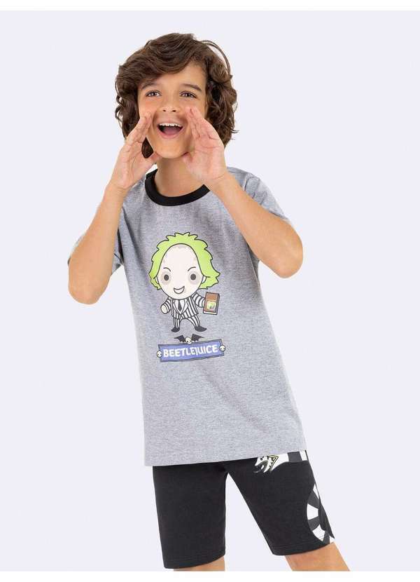 Veggi - Pijama Manga Curta Infantil Masculino Beetlejuice Cinza