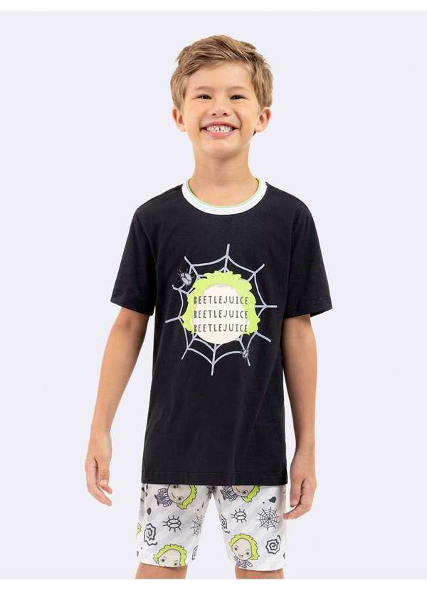 Veggi - Pijama Manga Curta Infantil Masculino Beetlejuice 3x Preto