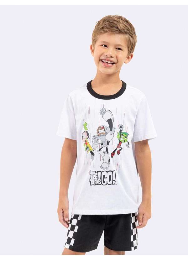 Veggi - Pijama Manga Curta Infantil Masculino Jovens Titãs Preto e Branco Branco