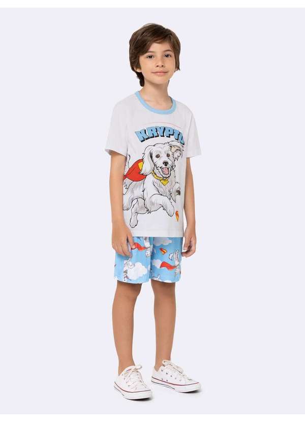 Veggi - Pijama Manga Curta Infantil Masculino Krypto Branco 2