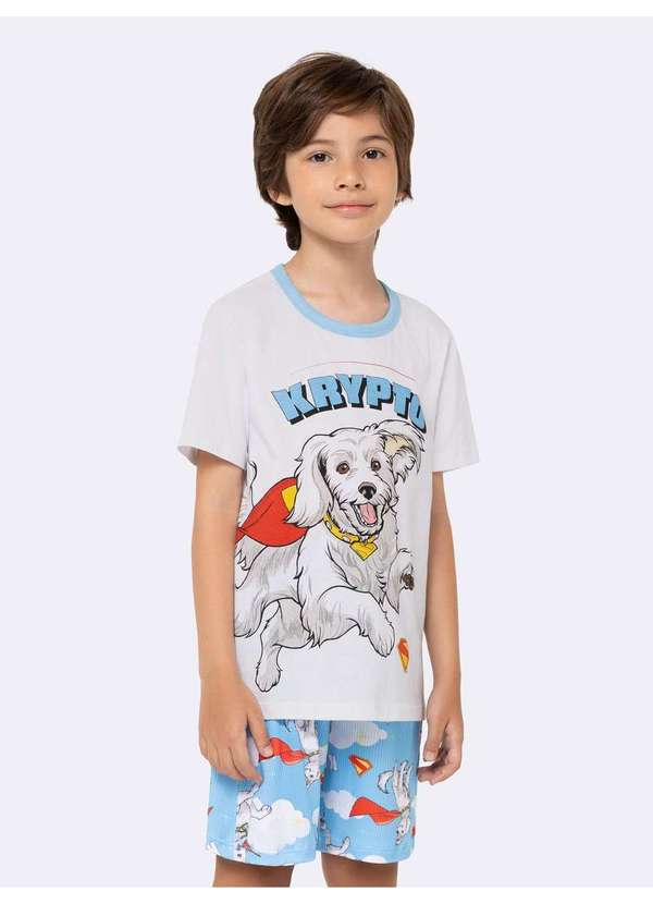 Veggi - Pijama Manga Curta Infantil Masculino Krypto Branco 3