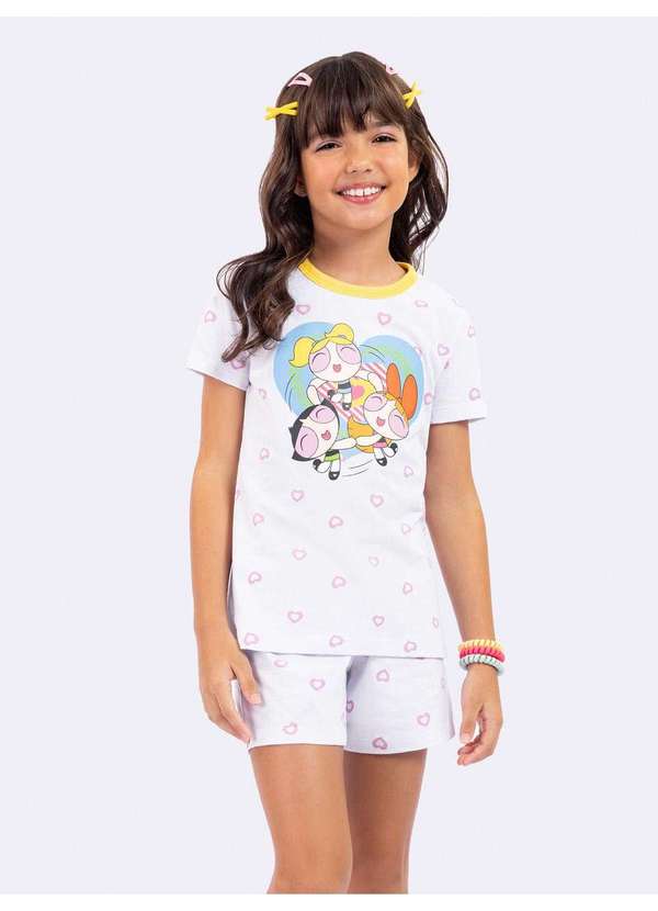 Veggi - Pijama Manga Curta Infantil Meninas Superpoderosas Branco