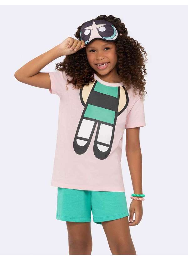 Veggi - Pijama Manga Curta Infantil Meninas Superpoderosas com Tapa Olho Rosa