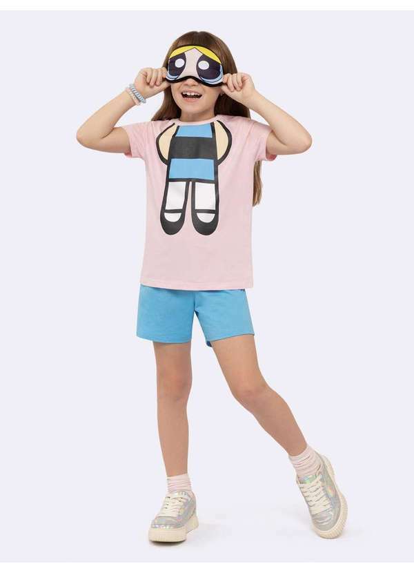 Veggi - Pijama Manga Curta Infantil Meninas Superpoderosas com Tapa Olho Rosa