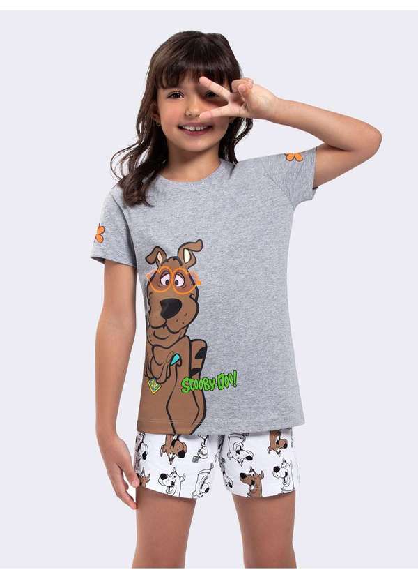 Veggi - Pijama Manga Curta Infantil Mescla Scooby-Doo Cinza
