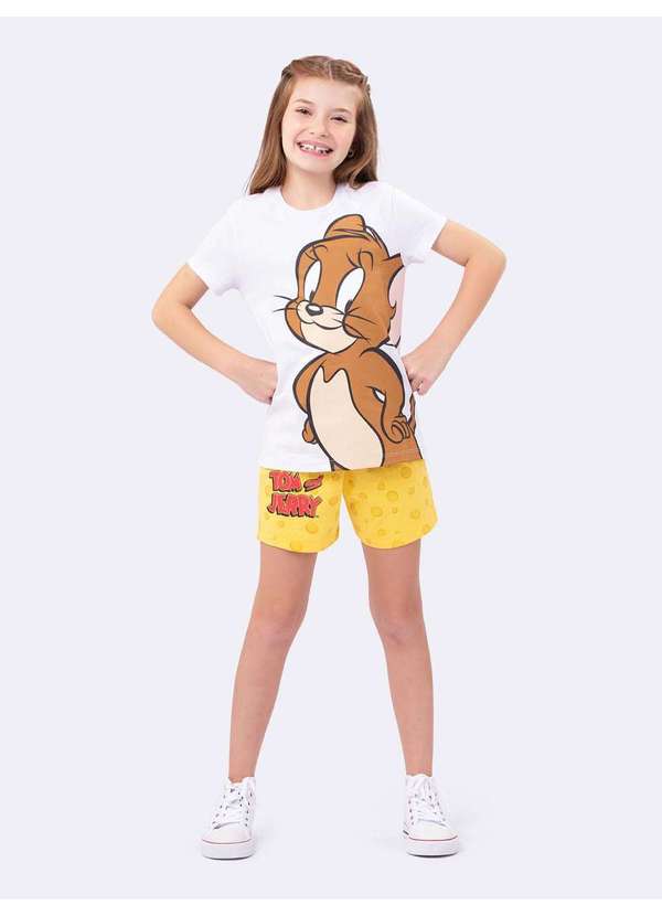 Veggi - Pijama Manga Curta Infantil Sabor Queijo Tom And Jerry Branco