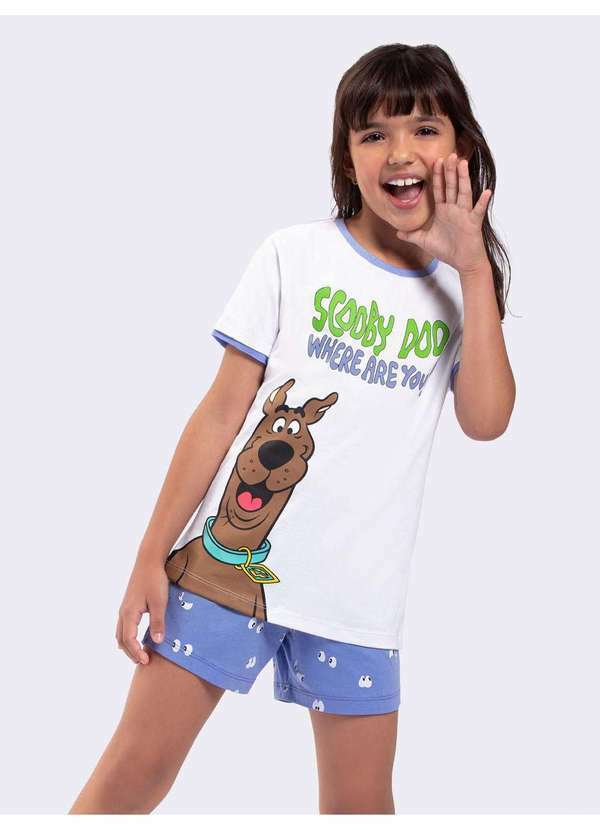 Veggi - Pijama Manga Curta Infantil Scooby- Branco