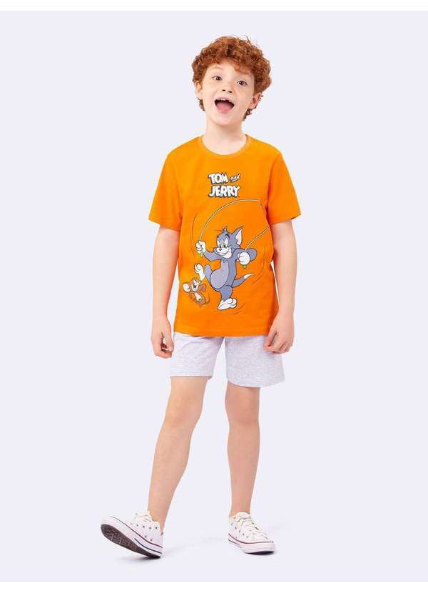 Veggi - Pijama Manga Curta Masculino Infantil Laranja Tom And Jerry Laranja