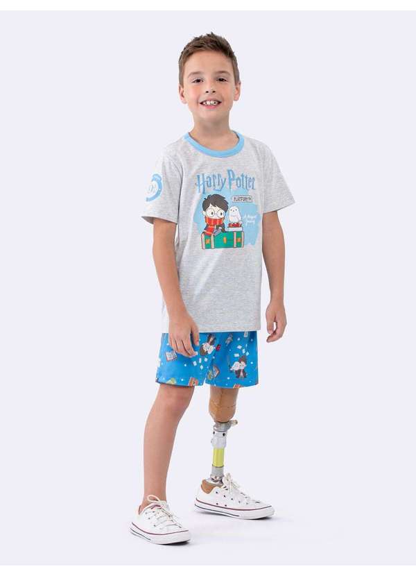 Veggi - Pijama Manga Curta Masculino Infantil Plataforma 9 e 3 Quartos Cinza