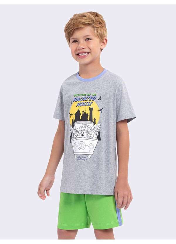 Veggi - Pijama Manga Curta Masculino Infantil Scooby-Doo Haunted House Br Cinza