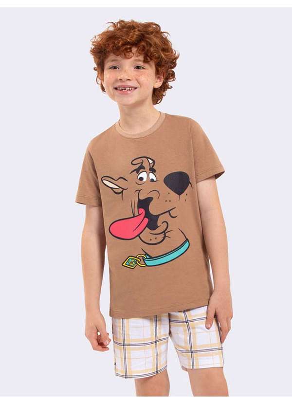 Veggi - Pijama Manga Curta Masculino Infantil Scooby-Doo Marrom
