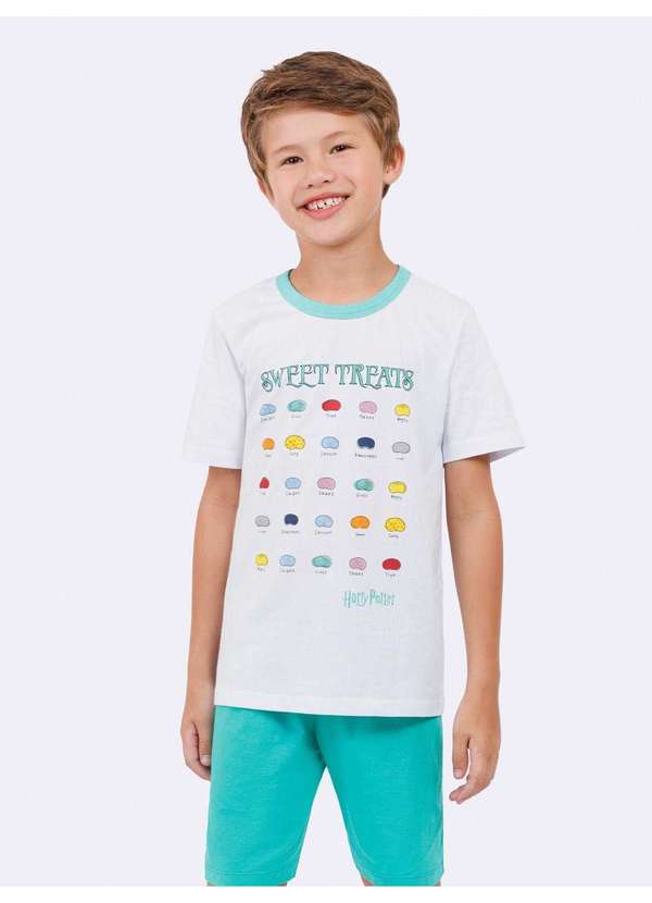 Veggi - Pijama Manga Curta Masculino Infantil Feijõezinhos Mágicos Branco