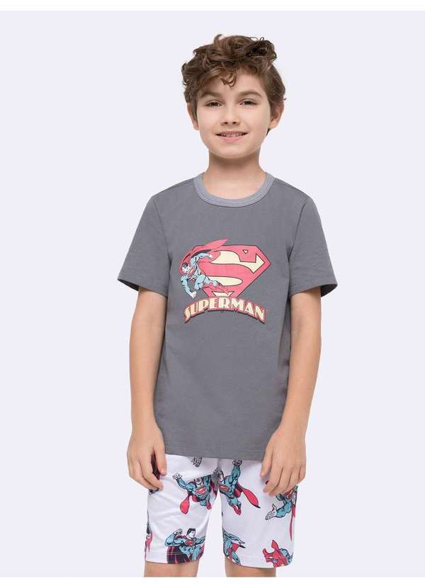 Veggi - Pijama Manga Curta Masculino Infantil Superman Cinza