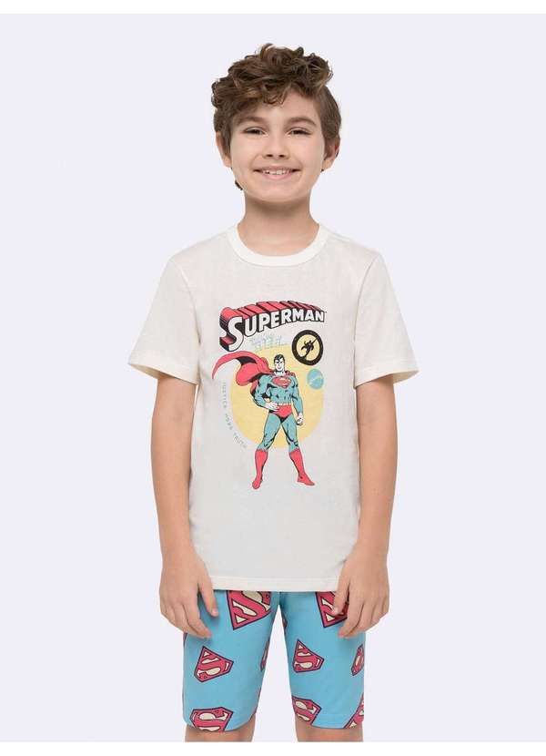 Veggi - Pijama Manga Curta Masculino Infantil Superman Bege