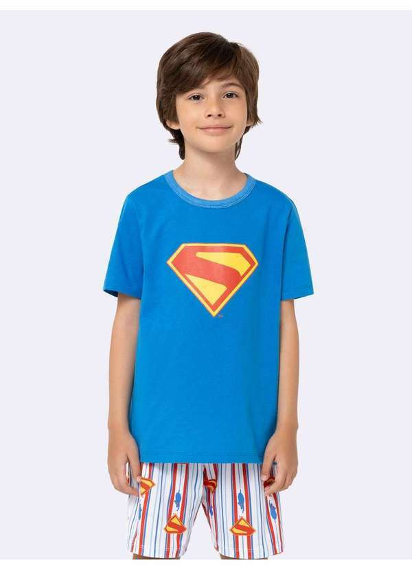 Veggi - Pijama Manga Curta Masculino Infantil Superman Azul
